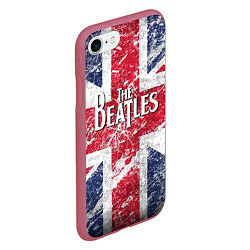 Чехол iPhone 7/8 матовый The Beatles - лого на фоне флага Великобритании, цвет: 3D-малиновый — фото 2
