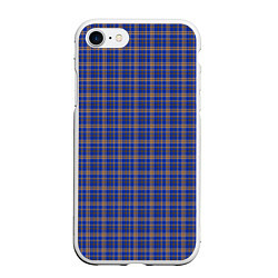 Чехол iPhone 7/8 матовый Синий с горчичным в клетку, цвет: 3D-белый