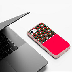 Чехол iPhone 7/8 матовый Красно-серый клетчатый узор, цвет: 3D-светло-розовый — фото 2
