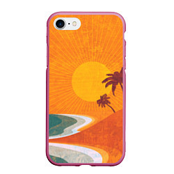 Чехол iPhone 7/8 матовый Закат на побережье минимализм, цвет: 3D-малиновый
