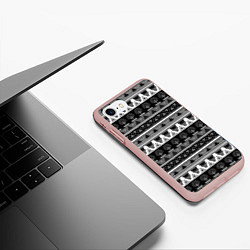 Чехол iPhone 7/8 матовый Черно-белый скандинавский орнамент, цвет: 3D-светло-розовый — фото 2