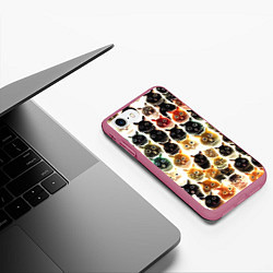 Чехол iPhone 7/8 матовый Паттерн-котики, цвет: 3D-малиновый — фото 2