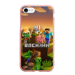 Чехол iPhone 7/8 матовый Василий Minecraft, цвет: 3D-светло-розовый