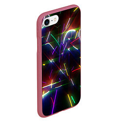 Чехол iPhone 7/8 матовый Разноцветные неоновые линии, цвет: 3D-малиновый — фото 2