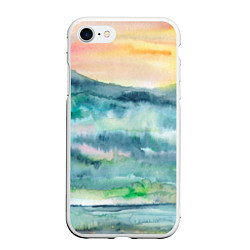 Чехол iPhone 7/8 матовый Туманный рассвет в горах акварель, цвет: 3D-белый