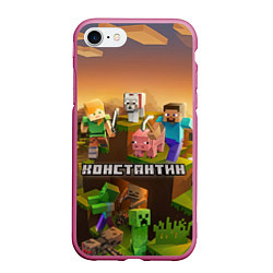 Чехол iPhone 7/8 матовый Константин Minecraft, цвет: 3D-малиновый