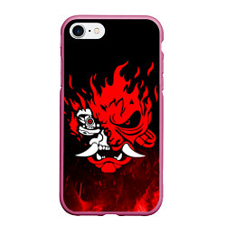 Чехол iPhone 7/8 матовый Cyberpunk 2077 - Логотип в огне, цвет: 3D-малиновый