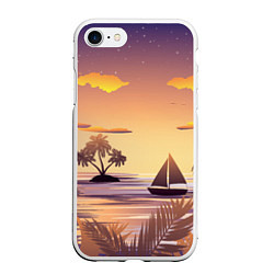 Чехол iPhone 7/8 матовый Лодка в море на закате возле тропических островов, цвет: 3D-белый