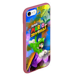 Чехол iPhone 7/8 матовый Luigi cat - Super Mario 3D World - Nintendo, цвет: 3D-малиновый — фото 2