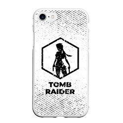 Чехол iPhone 7/8 матовый Tomb Raider с потертостями на светлом фоне, цвет: 3D-белый
