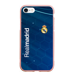 Чехол iPhone 7/8 матовый Real madrid голубая абстракция, цвет: 3D-светло-розовый