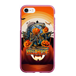 Чехол iPhone 7/8 матовый Хэллоуин - тыквы, цвет: 3D-малиновый
