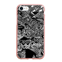 Чехол iPhone 7/8 матовый Чёрно-белая триповая абстракция, цвет: 3D-светло-розовый