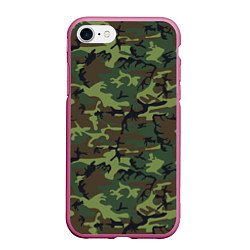 Чехол iPhone 7/8 матовый Камуфляж лес - мелкий, цвет: 3D-малиновый