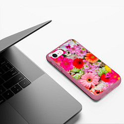 Чехол iPhone 7/8 матовый Colorful chrysanthemums, цвет: 3D-малиновый — фото 2