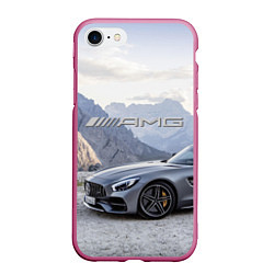 Чехол iPhone 7/8 матовый Mercedes AMG V8 Biturbo cabriolet - mountains, цвет: 3D-малиновый