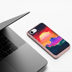 Чехол iPhone 7/8 матовый Синтвейв неоновые горы на закате, цвет: 3D-светло-розовый — фото 2