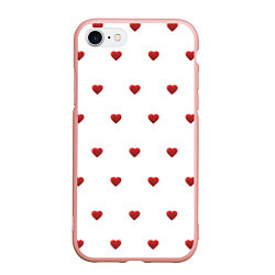 Чехол iPhone 7/8 матовый Белая поляна с красными сердечками, цвет: 3D-светло-розовый