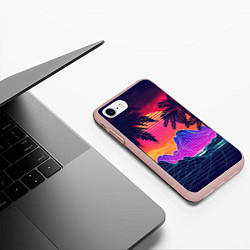 Чехол iPhone 7/8 матовый Тропический остров с пальмами ретро иллюстрация, цвет: 3D-светло-розовый — фото 2