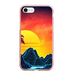 Чехол iPhone 7/8 матовый Тропический остров на закате ретро иллюстрация, цвет: 3D-светло-розовый