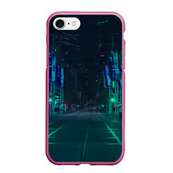 Чехол iPhone 7/8 матовый Неоновая ночная улица, цвет: 3D-малиновый