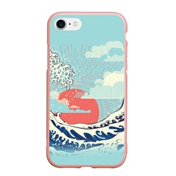 Чехол iPhone 7/8 матовый Морской пейзаж с большими волнами на закате, цвет: 3D-светло-розовый