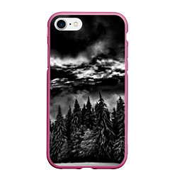 Чехол iPhone 7/8 матовый Night Forest, цвет: 3D-малиновый