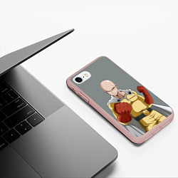 Чехол iPhone 7/8 матовый Ванпанчмен - герой Сайтама, цвет: 3D-светло-розовый — фото 2