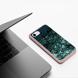 Чехол iPhone 7/8 матовый Абстрактный голубой жидкий металл, цвет: 3D-светло-розовый — фото 2