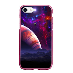 Чехол iPhone 7/8 матовый Бесконечное космическое пространство - Планета, цвет: 3D-малиновый