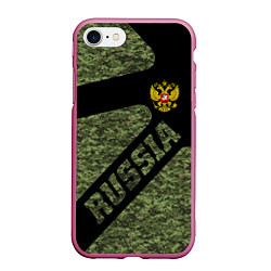 Чехол iPhone 7/8 матовый Камуфляж - RUSSIA, цвет: 3D-малиновый