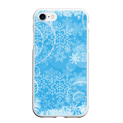 Чехол iPhone 7/8 матовый Морозный узор на голубом стекле, цвет: 3D-белый
