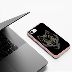 Чехол iPhone 7/8 матовый Голова серого волка, цвет: 3D-светло-розовый — фото 2