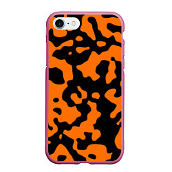 Чехол iPhone 7/8 матовый Чёрные абстрактные пятна на оранжевом фоне, цвет: 3D-малиновый