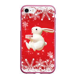 Чехол iPhone 7/8 матовый Новогодний объемный кролик, цвет: 3D-малиновый