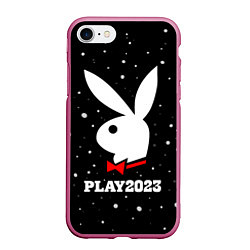 Чехол iPhone 7/8 матовый Кролик плей 2023, цвет: 3D-малиновый