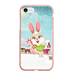 Чехол iPhone 7/8 матовый Новогодний радостный зайчик, цвет: 3D-светло-розовый