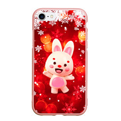 Чехол iPhone 7/8 матовый Зайчик и снегопад, цвет: 3D-светло-розовый