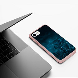 Чехол iPhone 7/8 матовый Синий космос, горы и нло, цвет: 3D-светло-розовый — фото 2