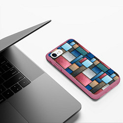 Чехол iPhone 7/8 матовый Джинсовые лоскуты - пэчворк, цвет: 3D-малиновый — фото 2