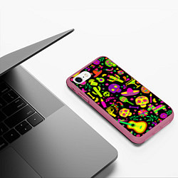 Чехол iPhone 7/8 матовый Mexican motifs, цвет: 3D-малиновый — фото 2