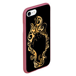 Чехол iPhone 7/8 матовый Поднятый вверх кулак, окруженный золотым пламенем, цвет: 3D-малиновый — фото 2