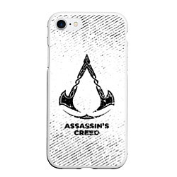 Чехол iPhone 7/8 матовый Assassins Creed с потертостями на светлом фоне, цвет: 3D-белый