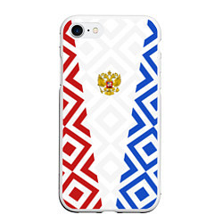 Чехол iPhone 7/8 матовый Russia sport ромбы и герб, цвет: 3D-белый