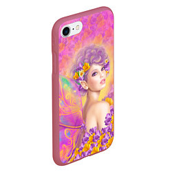 Чехол iPhone 7/8 матовый Розовая фея бабочка, цвет: 3D-малиновый — фото 2