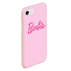 Чехол iPhone 7/8 матовый Барби - логотип на клетчатом фоне, цвет: 3D-светло-розовый — фото 2