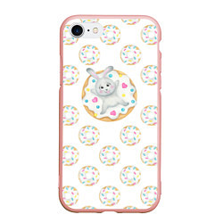 Чехол iPhone 7/8 матовый Кролик сладкоежка с белыми пончиками, цвет: 3D-светло-розовый