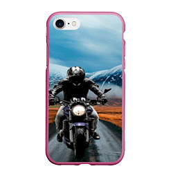 Чехол iPhone 7/8 матовый Мотоцикл в горах, цвет: 3D-малиновый