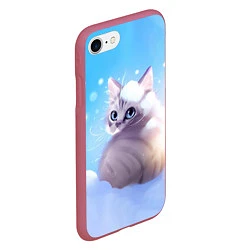 Чехол iPhone 7/8 матовый Заснеженный котик, цвет: 3D-малиновый — фото 2