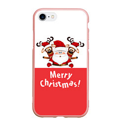 Чехол iPhone 7/8 матовый Дед Мороз с оленями, цвет: 3D-светло-розовый